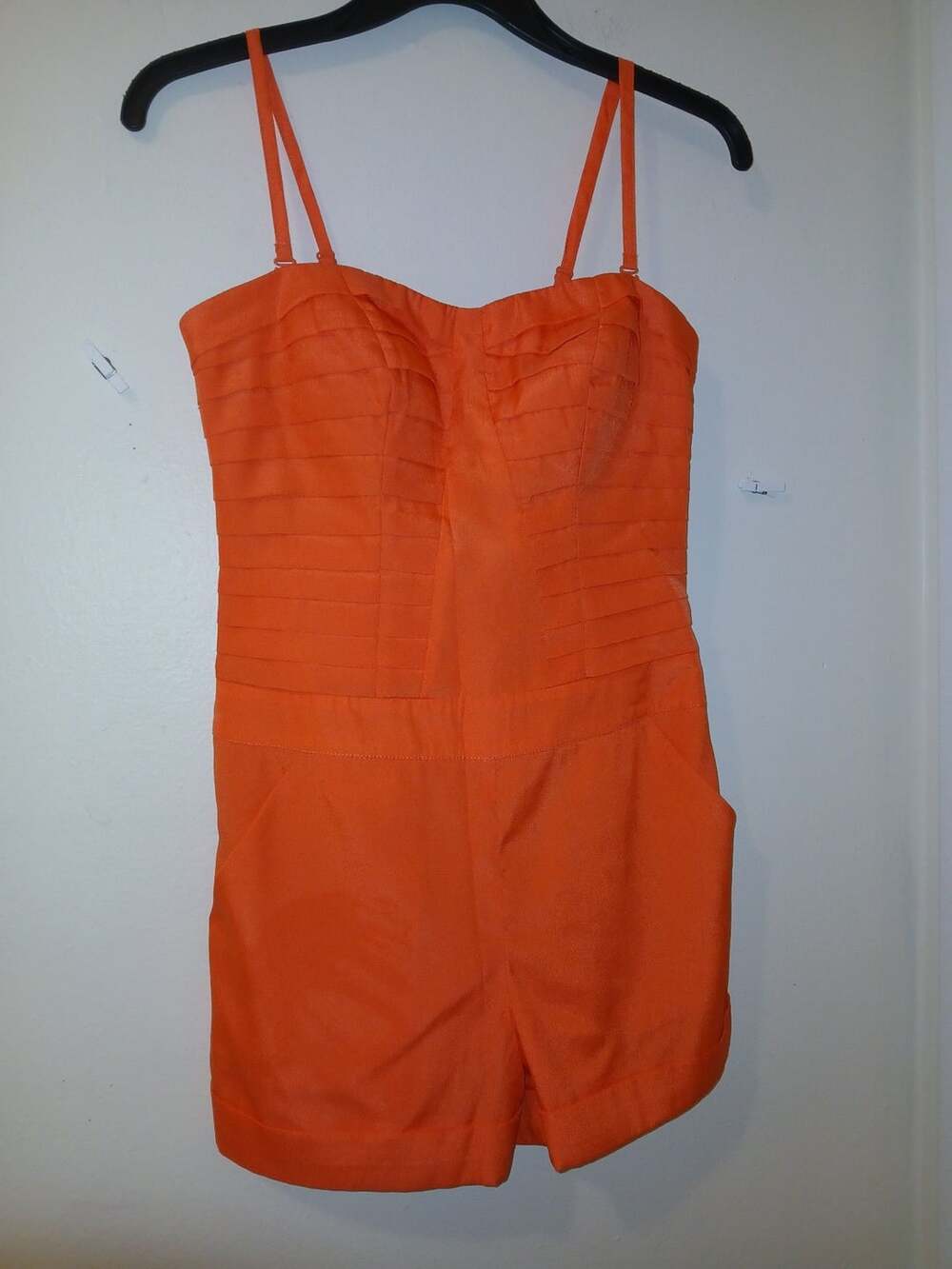 bebe Orange Pleated Bodice Romper